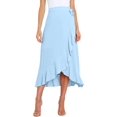 thumbnail image 1 of Womens One-Piece Wrap Tie Waist Solid Color Irregular Hem Chiffon Midi Skirt Elegant Flowy Blue M, 1 of 8