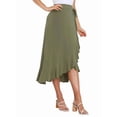 thumbnail image 1 of Womens One-Piece Wrap Tie Waist Solid Color Irregular Hem Chiffon Midi Skirt Elegant Flowy Green M, 1 of 9
