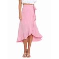 thumbnail image 1 of Womens One-Piece Wrap Tie Waist Solid Color Irregular Hem Chiffon Midi Skirt Elegant Flowy Pink M, 1 of 9