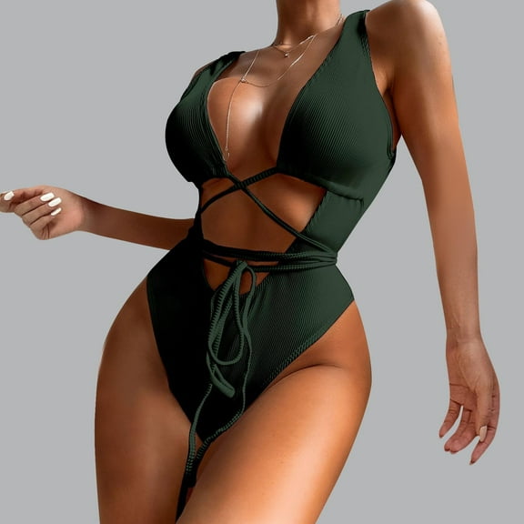 Womens One Pieces Swimsuits,Summer Casual One Piece Swimsuits for Women Tummy Control,One Piece Swimsuits for Women,Fashion Comfortable Bikini Women's Sexy Plain Color Swimsuit Bikinis