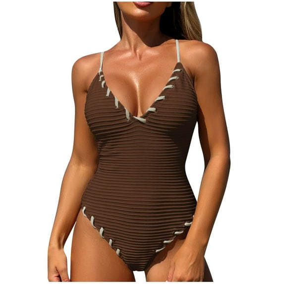 Womens One Pieces Swimsuits,Summer Casual One Piece Swimsuits for Women Tummy Control,One Piece Swimsuits for Women,Ladies' Sexy and Fashionable Solid Color Suspender Bikini Beach Swimsuit