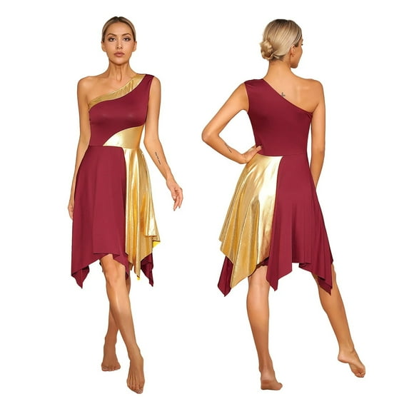 Womens One Shoulder Ballet Lyrical Tank Dance Dress Liturgical Church Praise Tunic