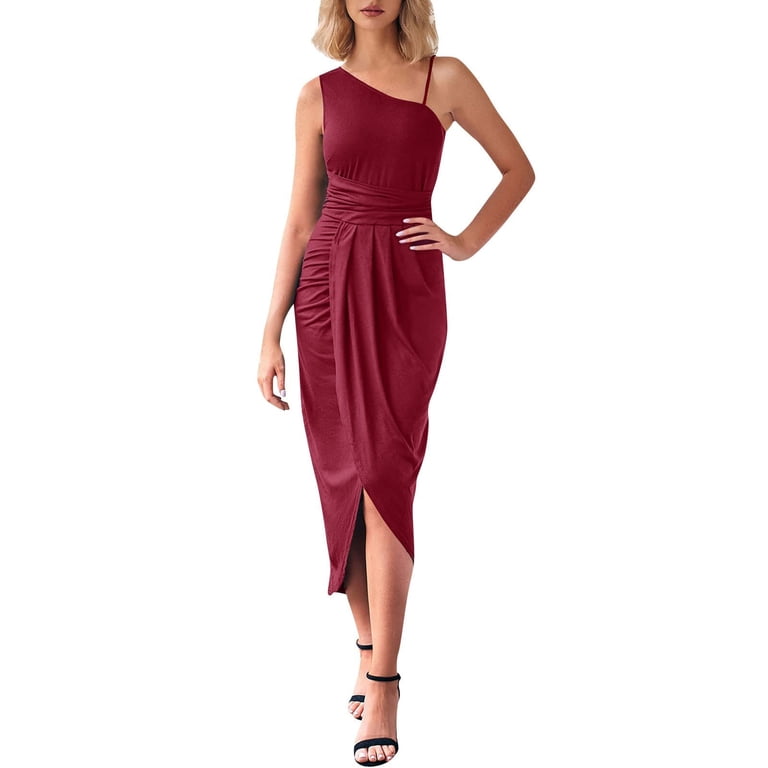 strapless open back dress Rios One Shoulder Maxi Dress Brown main image 0