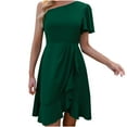 thumbnail image 1 of Womens One Shoulder Mini Dress Solid Color Short Sleeve Loose Elegant Short Dress Ruffle Flowy Cocktail Party Dress, 1 of 7