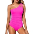 thumbnail image 1 of Womens One Shoulder One Piece Swimsuit Tummy Control Bathing Suits Modest Full Coverage Cutout Swimwear Hot Pink M(M), 1 of 5