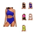 thumbnail image 1 of Womens One Shoulder One Piece Swimsuit with Keyhole Cutout, Full Coverage Tummy Control Bathing Suit, 1 of 8