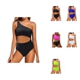 thumbnail image 1 of Womens One Shoulder One Piece Swimsuit with Keyhole Cutout, Full Coverage Tummy Control Bathing Suit, 1 of 8
