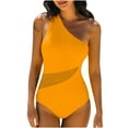 thumbnail image 1 of Womens One-Shoulder Solid Color Cut-Out Mesh Panel Slimming One-Piece Swimsuit Tankini Bathing Suits, 1 of 6