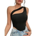 thumbnail image 1 of Womens One Shoulder Sports Bra Sleeveless Workout Yoga Bra Backless Summer Crop Tank Tops Black L, 1 of 7
