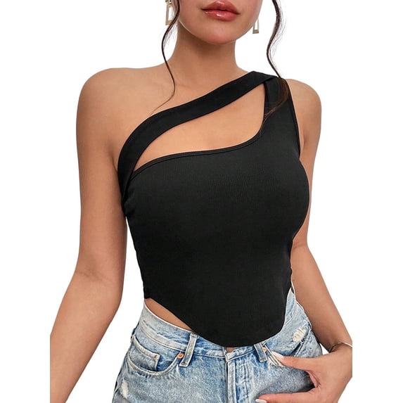 Womens One Shoulder Sports Bra Sleeveless Workout Yoga Bra Backless Summer Crop Tank Tops Black M