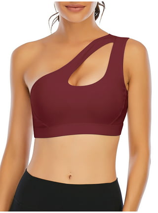 Women's One Shoulder Cut Out Tank Top Workout Padded Sports Bra