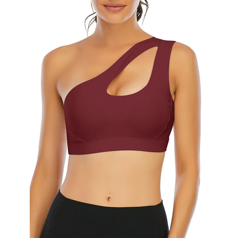 Solid One-shoulder Sports Bra Hollow Out Sexy Yoga Fitness Gym Tank Top  Women's Activewear 