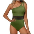 thumbnail image 1 of Womens One Shoulder Summer Swimsuits Lace Tummy-Control Swimwear Adjustable Cutout Nylon Beach One Piece Swimming Suits Army Green, L, 1 of 3