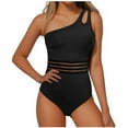 thumbnail image 1 of Womens One Shoulder Summer Swimsuits Lace Tummy-Control Swimwear Adjustable Cutout Nylon Beach One Piece Swimming Suits Black, XXL, 1 of 4