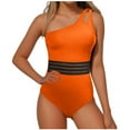 thumbnail image 1 of Womens One Shoulder Summer Swimsuits Lace Tummy-Control Swimwear Adjustable Cutout Nylon Beach One Piece Swimming Suits Orange, M, 1 of 3