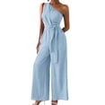 thumbnail image 1 of Womens One Shoulder Waist Tie Design Wide Leg Pocket Jumpsuit, Summer Overall Romper For Women, 1 of 4