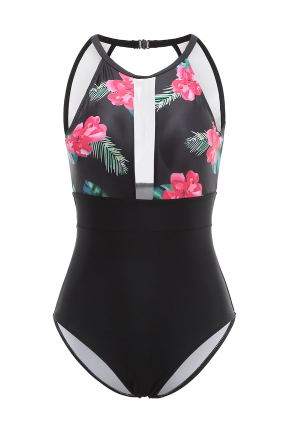 Womens One-piece Swimsuits Athletic Color Block Bathing Suit Padded Swimwear