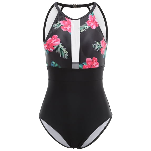 Womens One-piece Swimsuits Athletic Color Block Bathing Suit Padded Swimwear