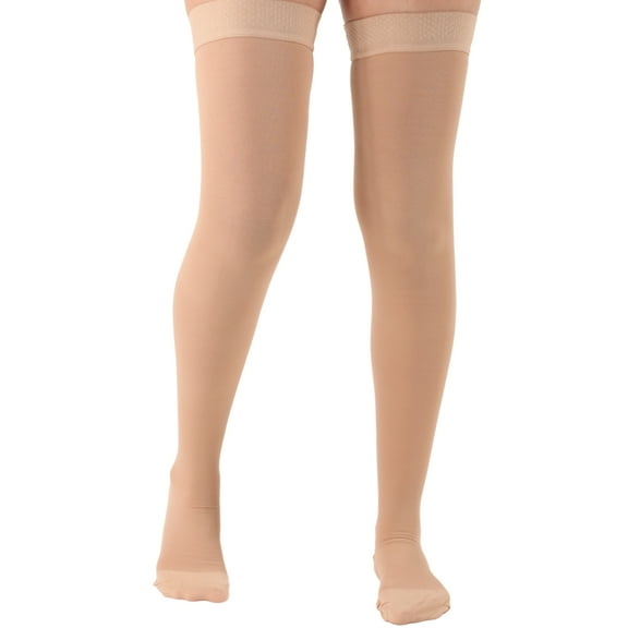 Womens Opaque Compression Thigh High 20-30mmHg for Travel, Sport - Beige,XL