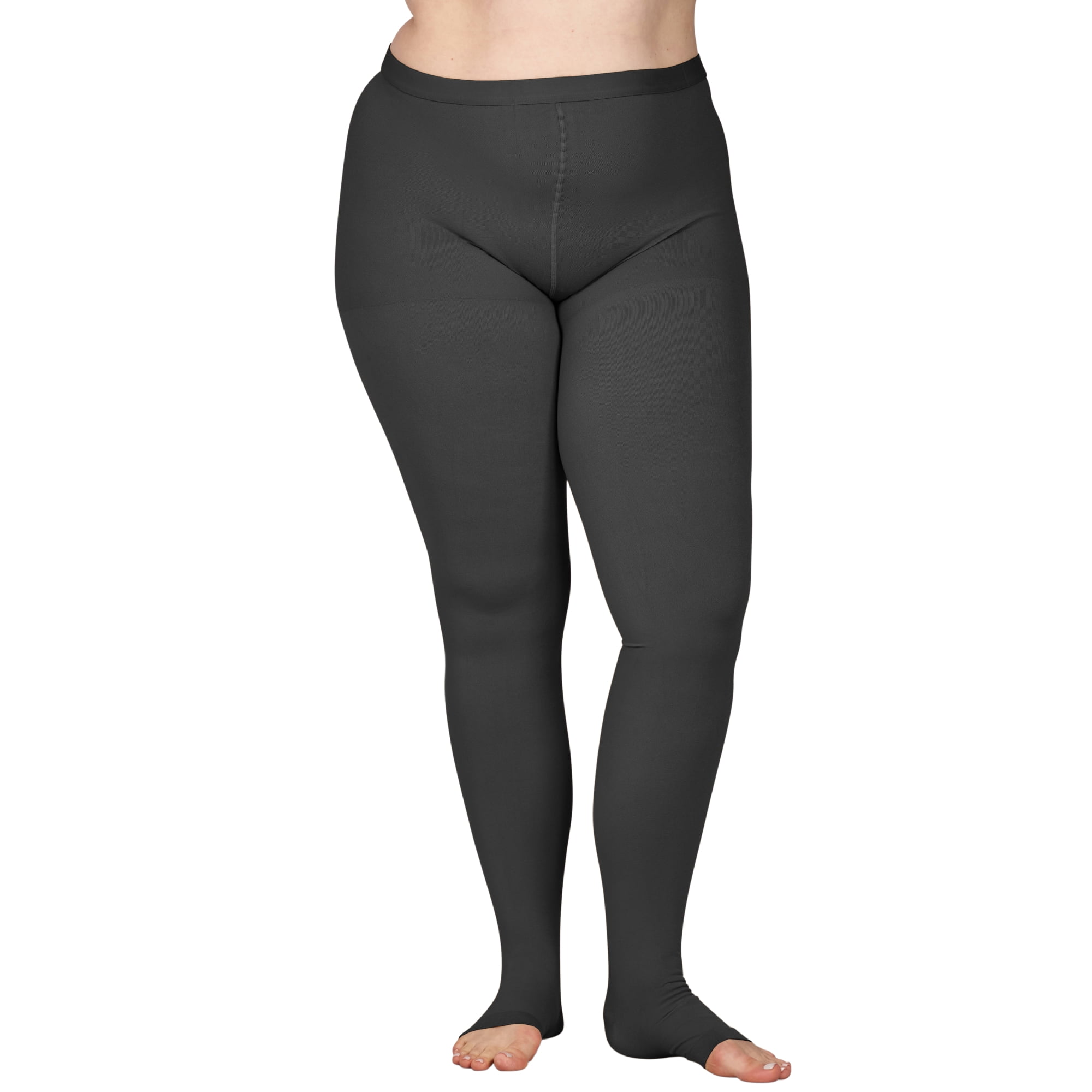 Womens Opaque Compression Tights with Open Toe 20-30mmHg - Black, Large
