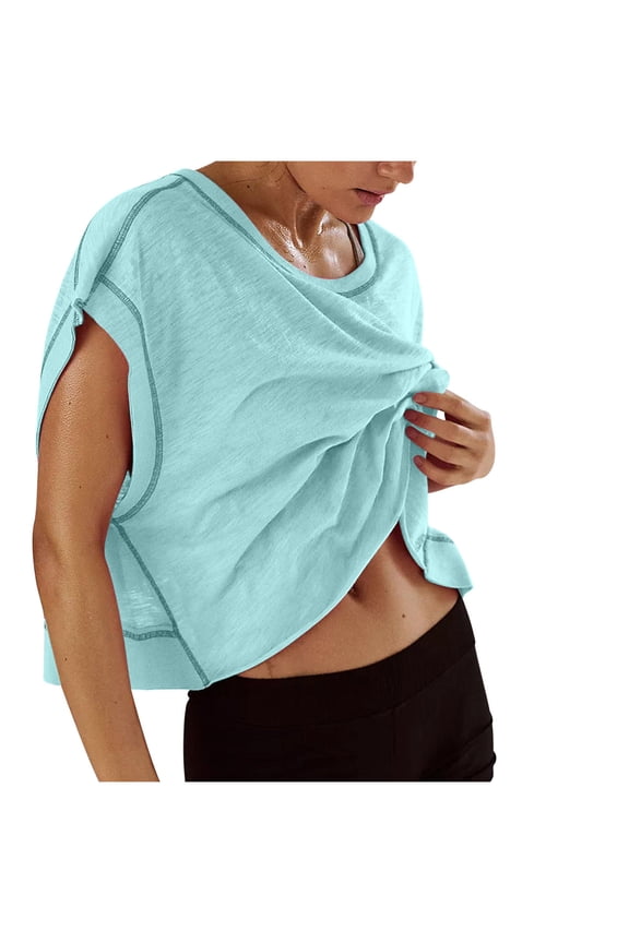 Womens Open Back Workout Backless Short Sleeve Athletic Shirt Running Crop Top Gym Yoga Tee
