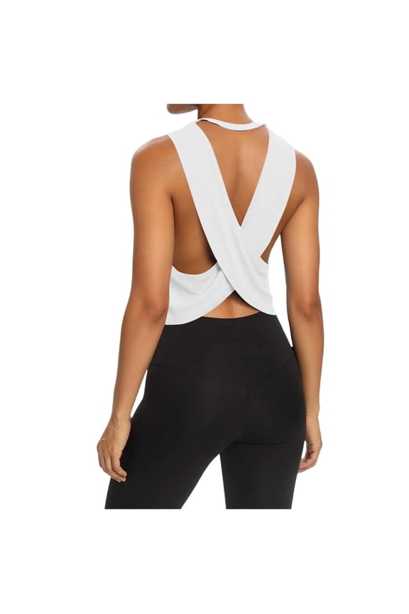Womens Open Back Workout Shirts Cropped Yoga Tank Tops Backless Athletic Clothes Workout