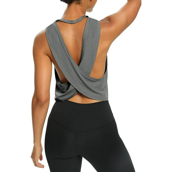 Womens Open Back Workout Shirts Cropped Yoga Tank Tops Backless Athletic Clothes