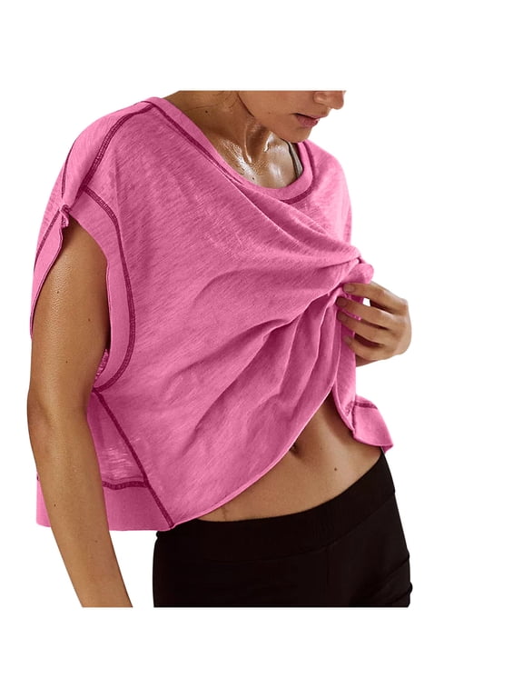 Womens Open Back Workout Tops Backless Short Sleeve Athletic Shirt Running Crop Top Gym Yoga Tee