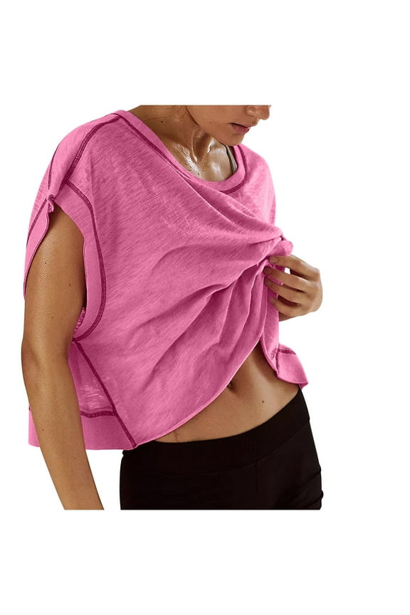 Womens Open Back Workout Tops Backless Short Sleeve Athletic Shirt Running Crop Top Gym Yoga Tee