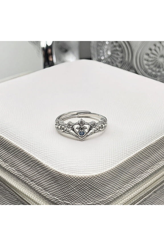 Womens Open-End Zircon Ring Exquisite Crown Copper Ring Inlaid Geometric Design Irregular Folding Element Ring for Her Gift Jewelry