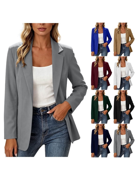 Womens Open Front Blazer Lapel Long Sleeve Office Suit Jackets Casual Business Trendy Cardigan Slim Fit (XL, Gray)