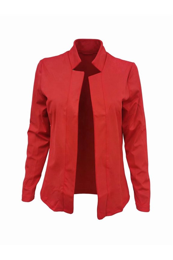 Womens' Open Front Blazer Long Sleeve Jacket Casual Business Work Office Coat Red M