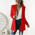 thumbnail image 1 of Womens Open Front Blazer Suit Jacket 3/4 Ruched Sleeve Blazers Casual Cardigan Outerwear with Pockets Red M, 1 of 7