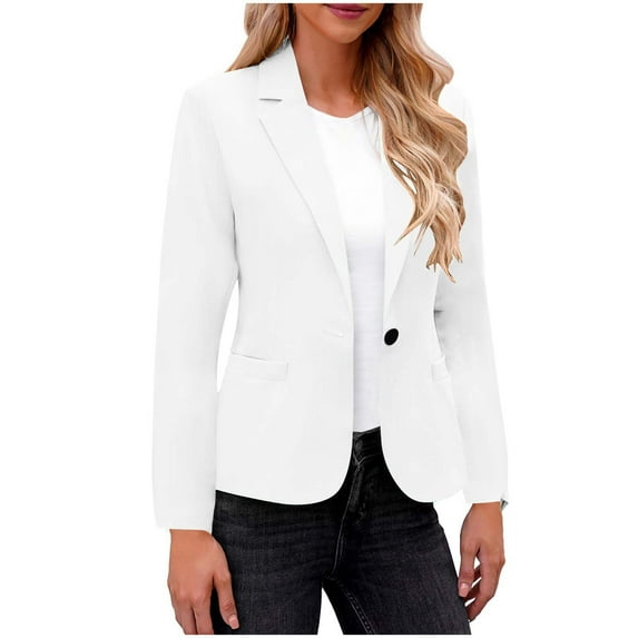 Womens Open Front Blazers Long Sleeve Casual Work Office Slim Single Button Suit Jacket with Pockets