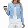 thumbnail image 1 of Womens Open Front Button Down Long Sleeve Texture Knit Cardigan Sweaters with Pockets Blue S, 1 of 8