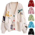 thumbnail image 1 of Womens Open Front Cardigan Cable Knit Long Sleeve Button Down Embroidery Cardigan Sweaters, 1 of 6