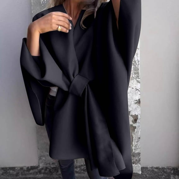 Womens Open Front Cardigan Coat Oversized Bat Sleeve Overcoat Warm Blanket Shawl Wrap Fall Winter Trendy Cape Christmas Shawl for Women with Pockets Reading Shawl with Pockets Winter Shawls for Women