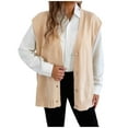 thumbnail image 1 of Womens Open Front Cardigan Vest Knitwear Button Down Casual Sweater Vests Loose Split Knitted Sweaters Beige, Free Size, 1 of 5