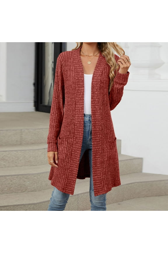 Womens Open Front Cardigans Lightweight Soft Knitted Jacket Mid Length Casual Fall Sweaters Cardigan Outerwear (XL, Red 01)