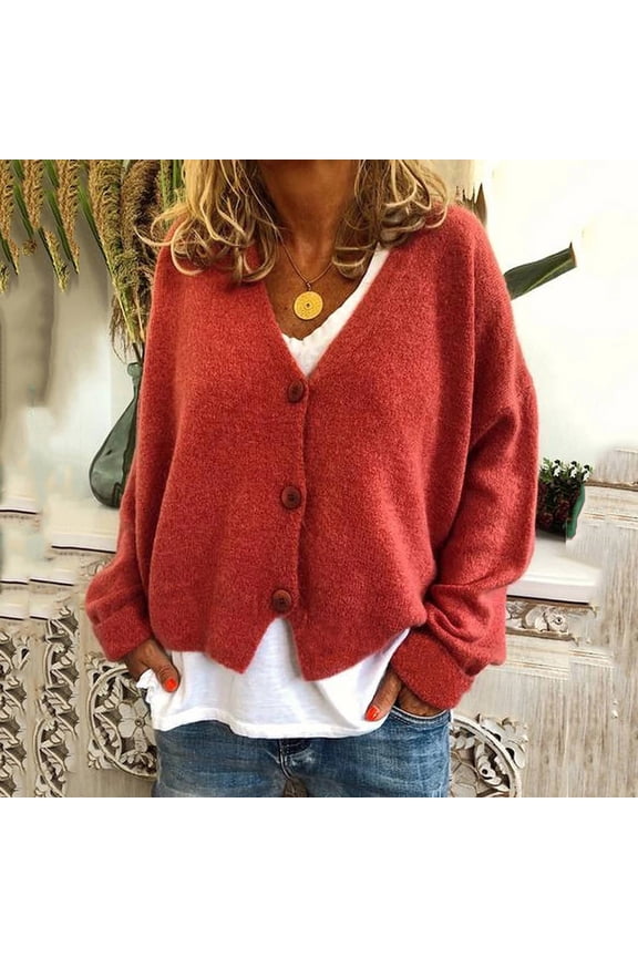 Womens Open Front Cardigans Sweater Long Sleeve Women's Button Solid Knit Sweater Cardigan Long Sleeved Jacket