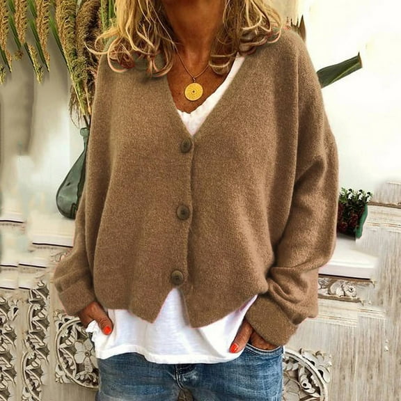 Womens Open Front Cardigans Sweater Long Sleeve Women's Button Solid Knit Sweater Cardigan Long Sleeved Jacket On Clearance