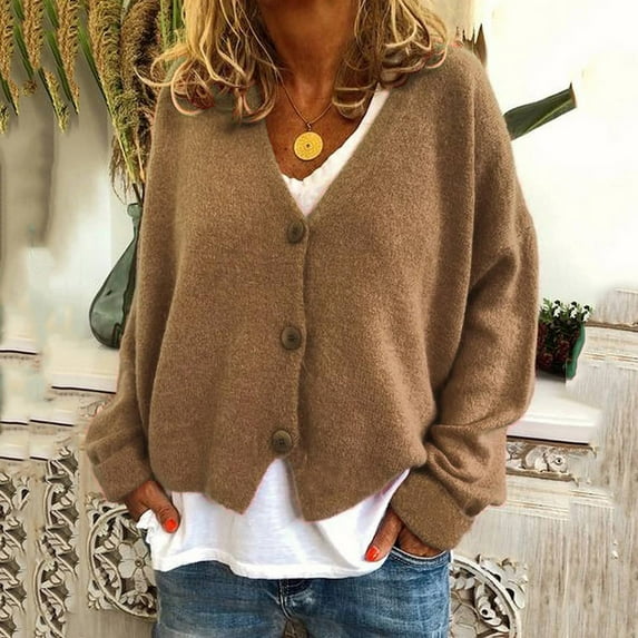 Womens Open Front Cardigans Sweater Long Sleeve Women's Button Solid Knit Sweater Cardigan Long Sleeved Jacket On Clearance