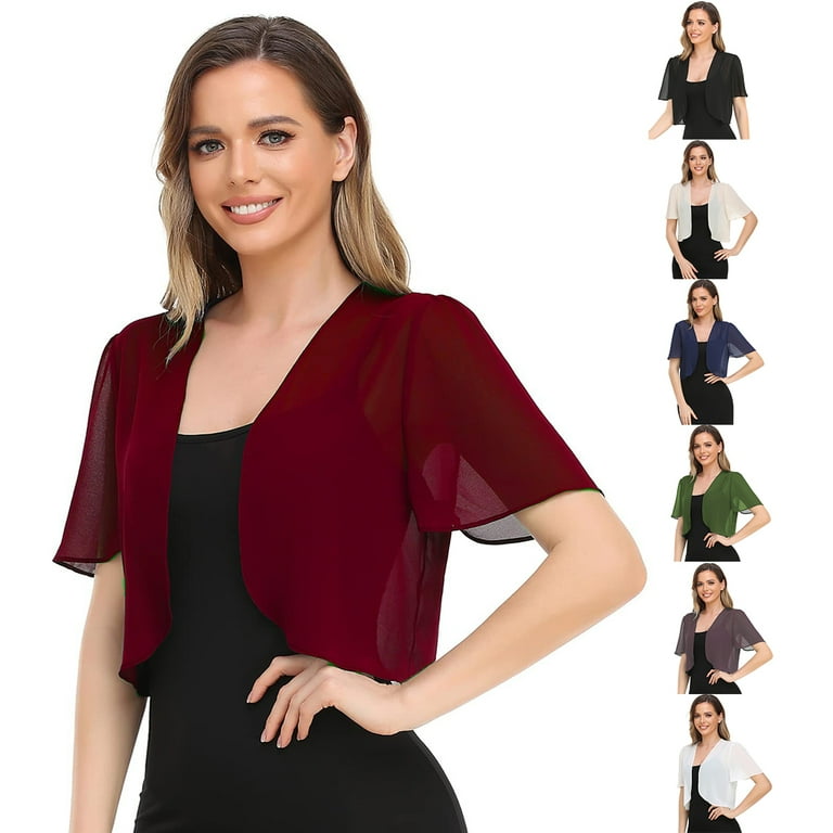 Womens Open Front Chiffon Cardigan Short Sleeve Cardigan Shawl Casual Top S Red Walmart