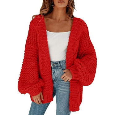 Womens Open Front Chunky Cardigan Cable Knit Oversized Cardigan Sweaters