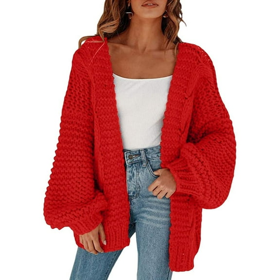 Womens Open Front Chunky Cardigan Cable Knit Oversized Cardigan Sweaters