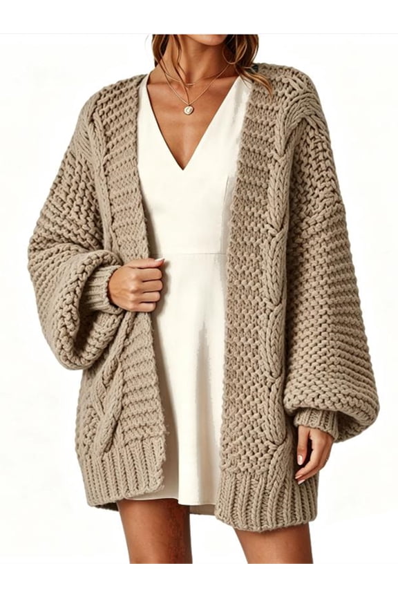 Womens Open Front Chunky Cardigan Cable Knit Oversized Cardigan Sweaters