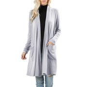 Womens Open Front Draped Slouchy Pocket Long Cardigan