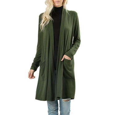 Womens Open Front Draped Slouchy Pocket Long Cardigan