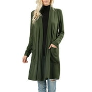 Womens Open Front Draped Slouchy Pocket Long Cardigan