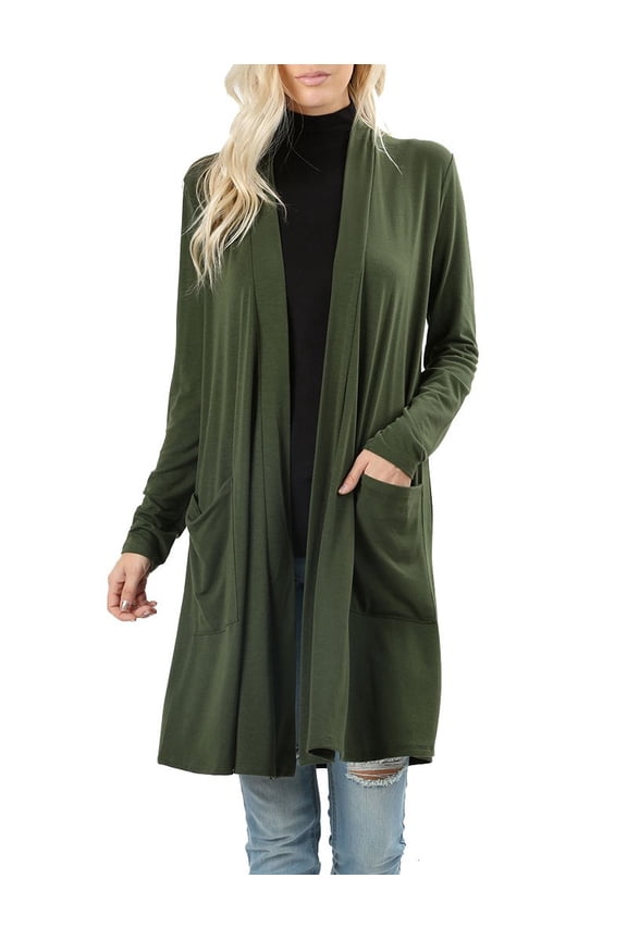 Womens Open Front Draped Slouchy Pocket Long Cardigan